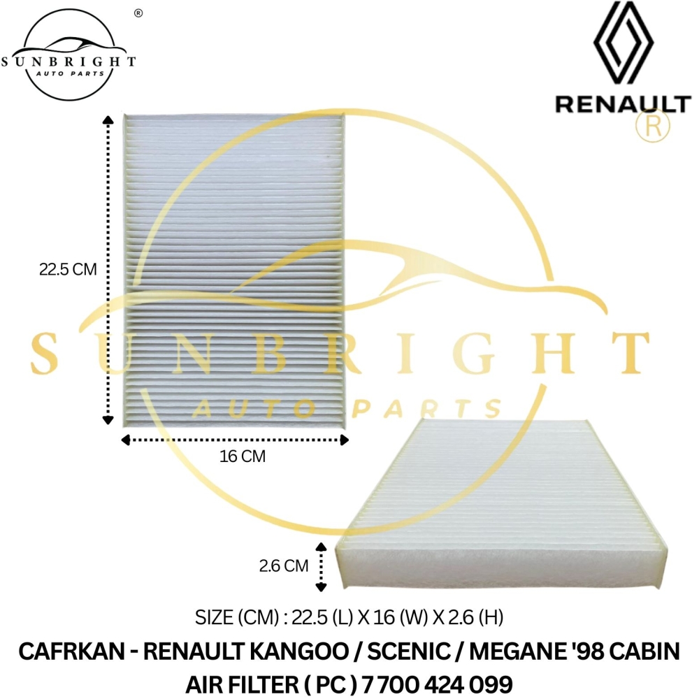 CAFRKAN - RENAULT KANGOO / SCENIC / MEGANE '98 CABIN AIR FILTER ( PC ) 7 700 424 099