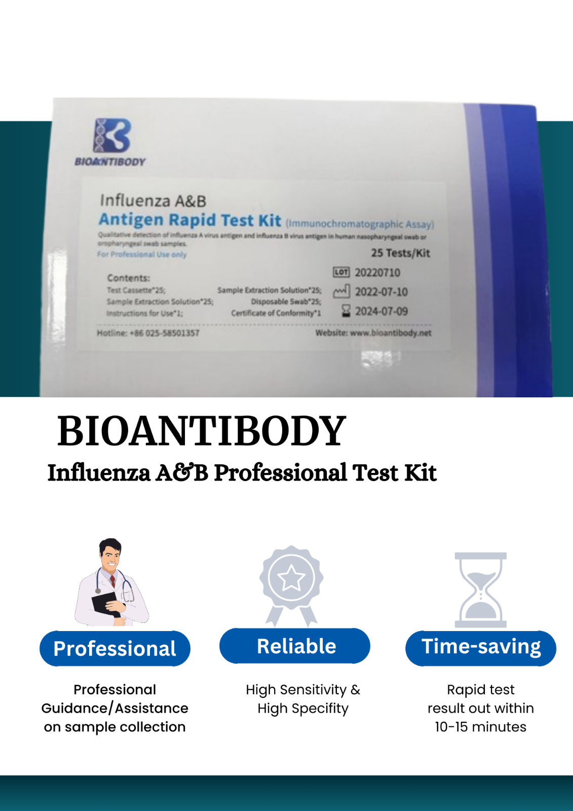 Influenza A&B Antigen Rapid Test Kit 25 Tests/kit Box Per Box