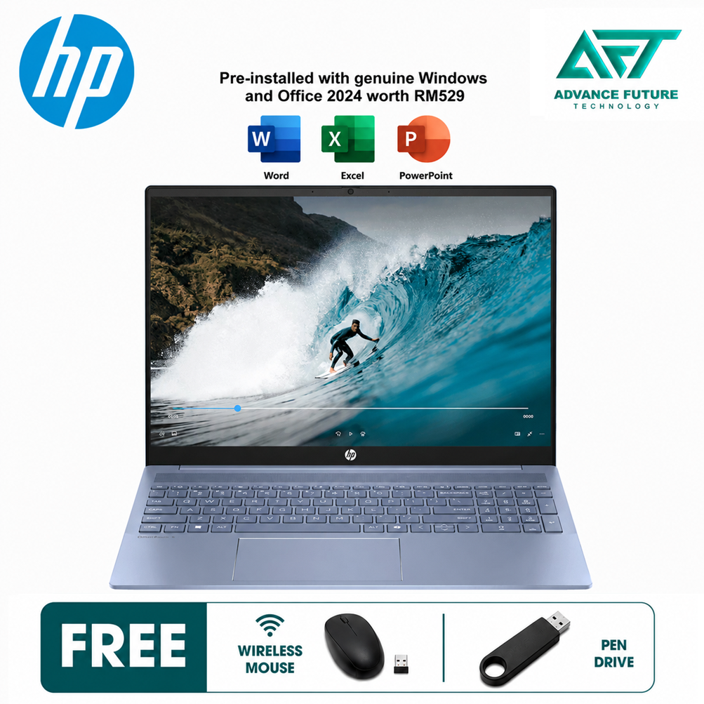 HP Omnibook 5 16-ag1111AU 16" 2K AI Laptop Sky Blue ( AMD Ryzen AI 5 330 ,16GB, 512GB SSD, ATI, W11, H&S 2024&M365 )