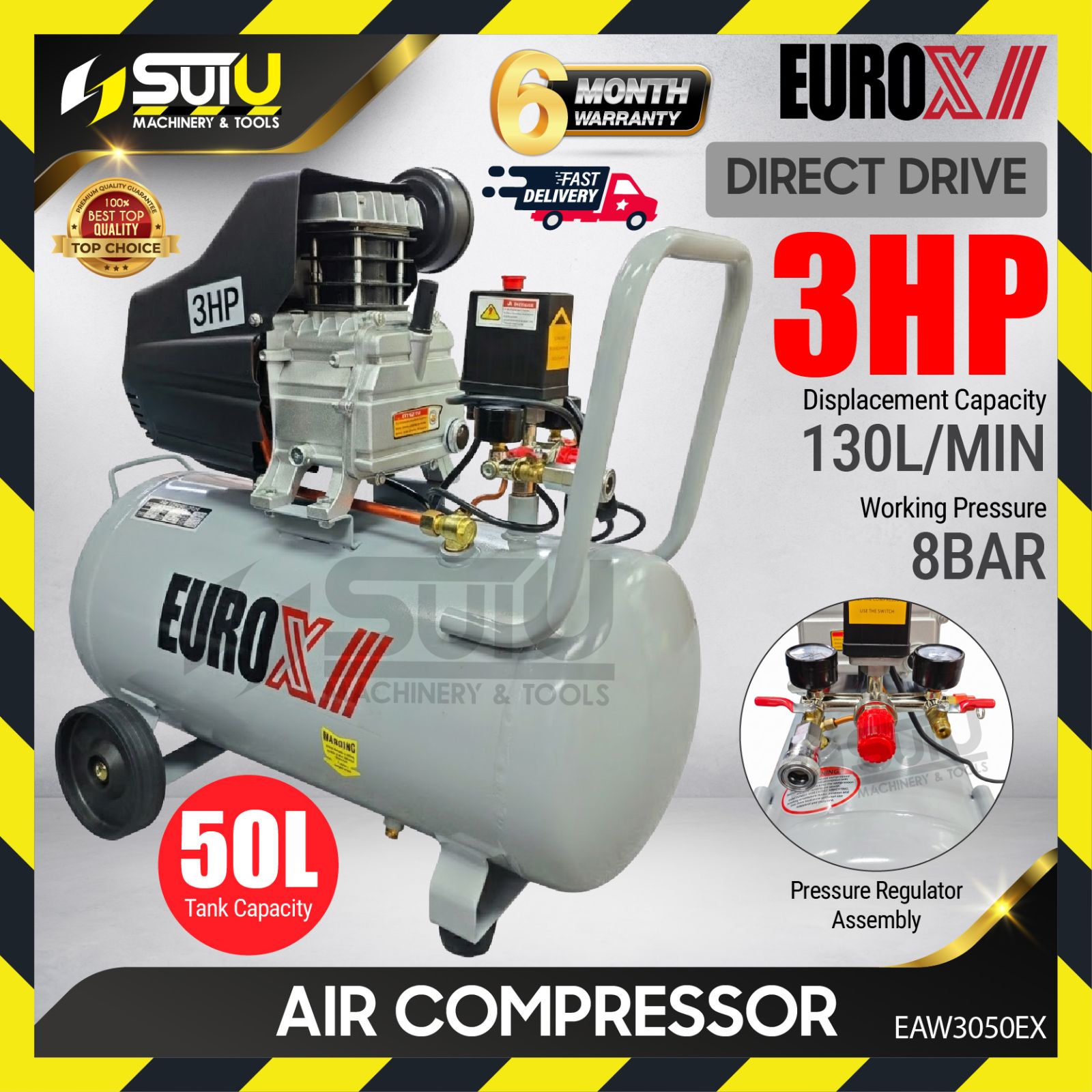EUROX EAX3050 / EAW3050 50L 3.0HP Direct Driven Air Compressor 2850RPM