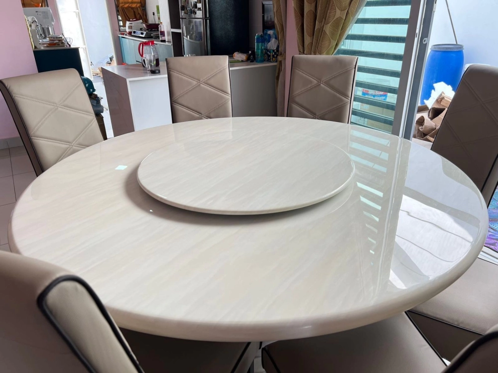 Marble Dining Table | Marble Dining Table With Lazy Susan | Cafe Furniture Penang