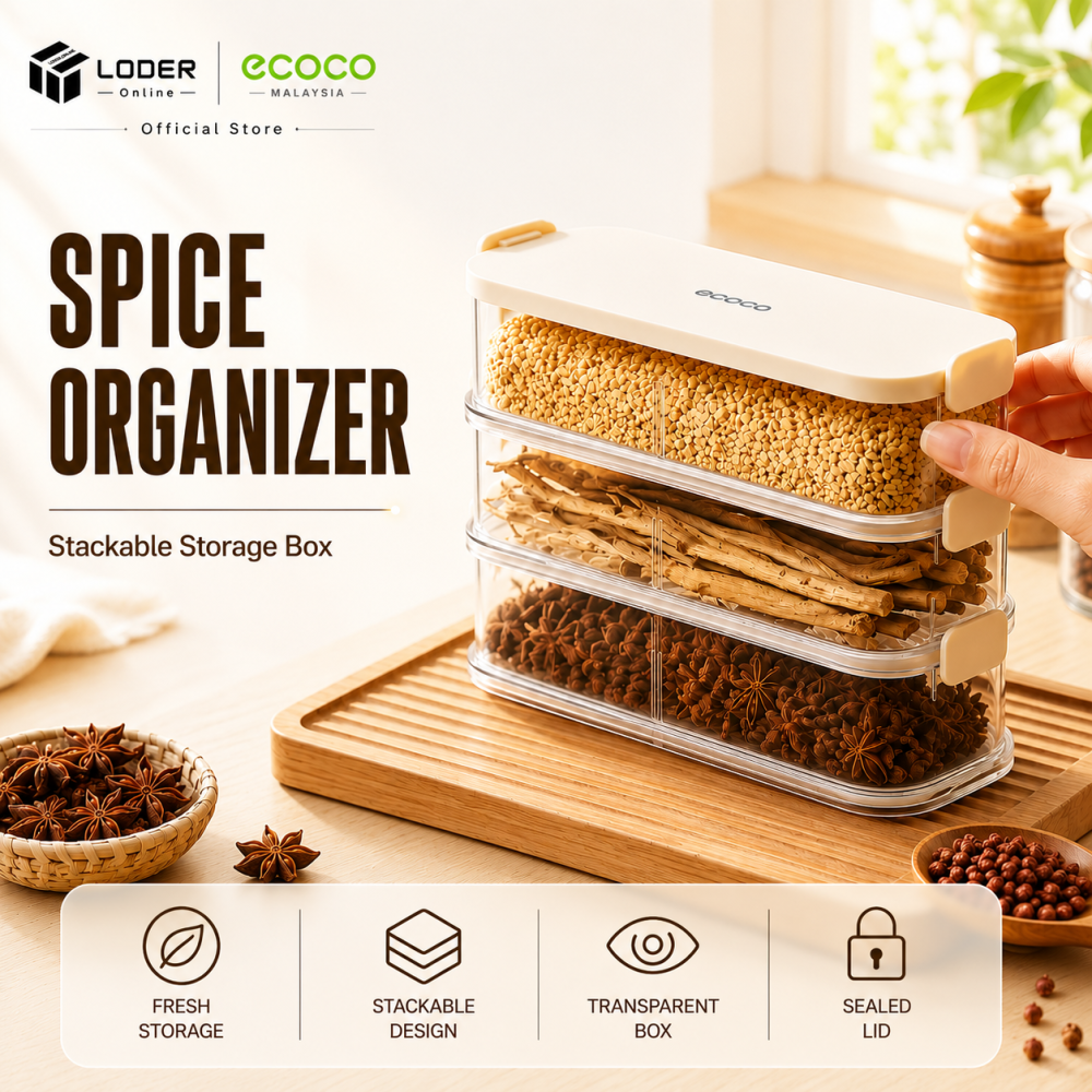LODER ECOCO Spice Organizer Food Storage Container Seasoning Box Kitchen Storage Box Airtight Container