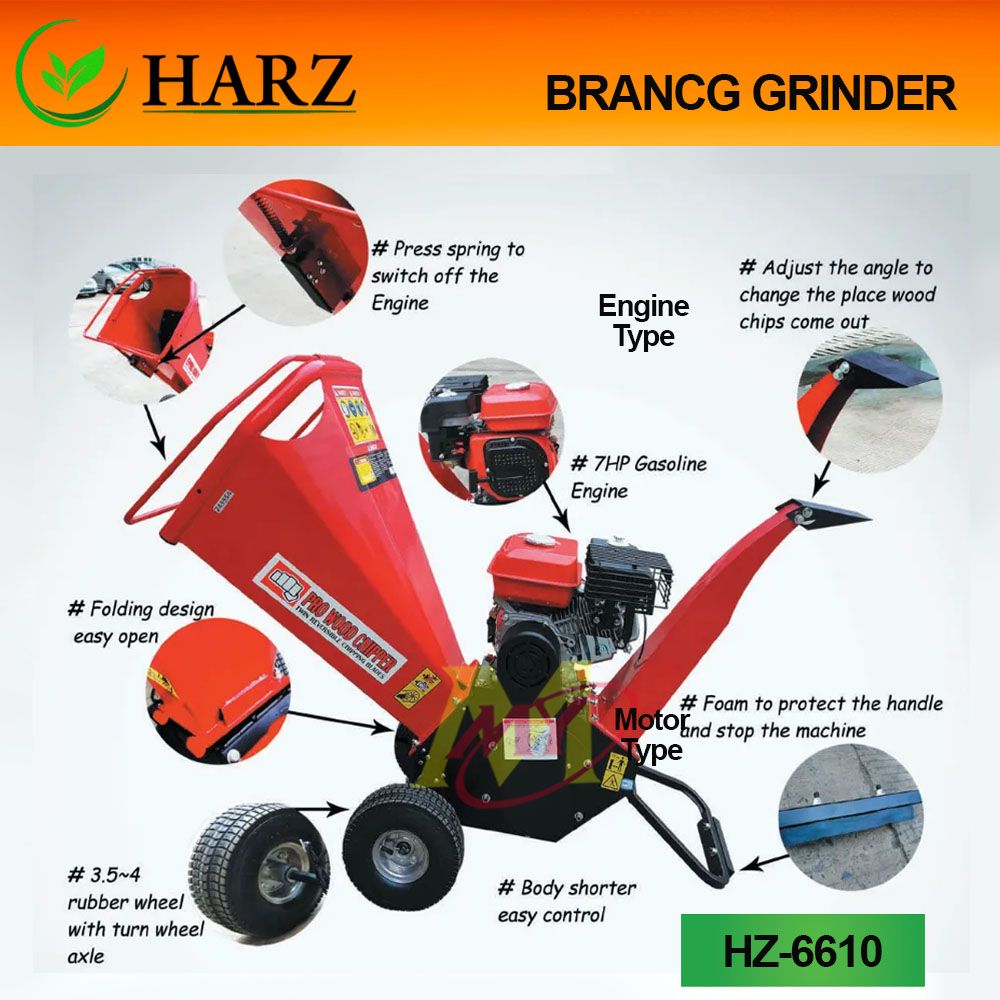 HARZ Chipper Machine complete with 7Hp Gasoline Engine Model: HZ-6610