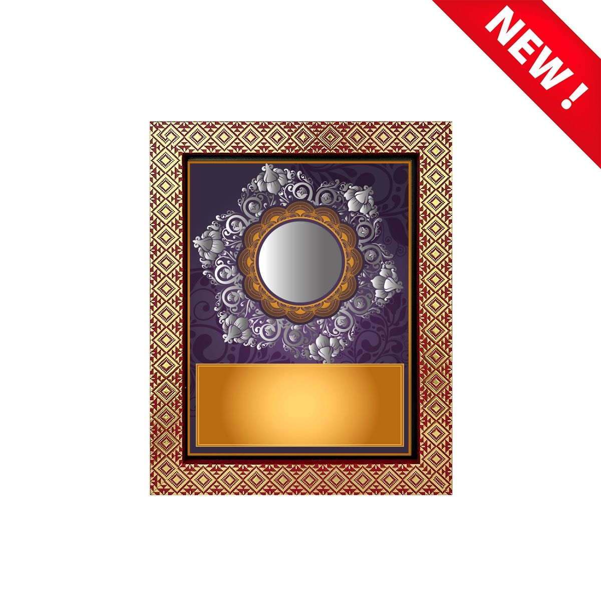 Wooden Plaque Songket Frame with Gold Foil Sticker SVS 0035 RED