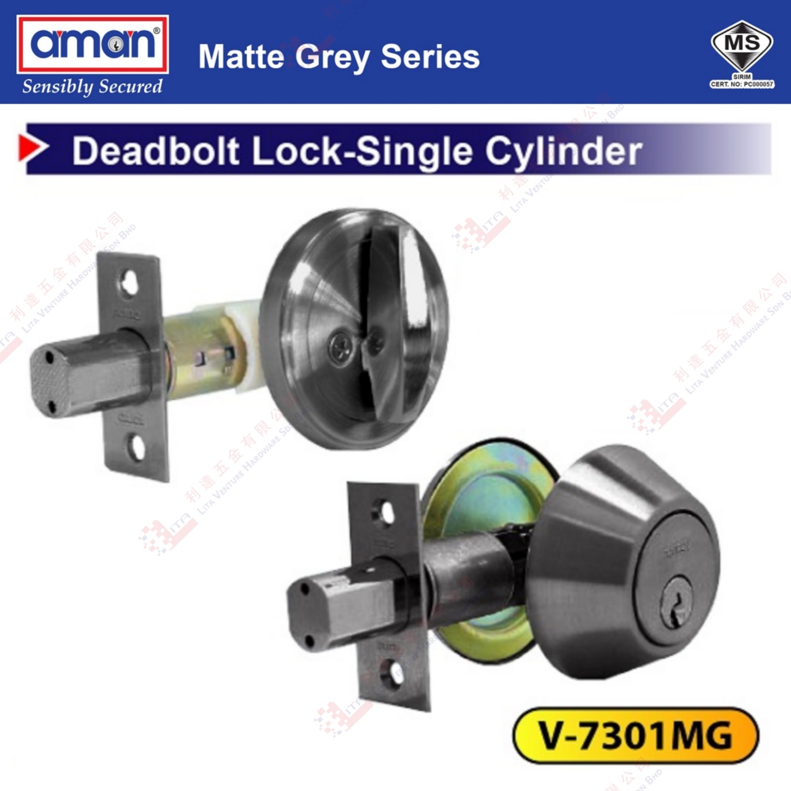 AMAN BRAND DEADBOLT LOCK SINGLE CYLINDER - V7301MG