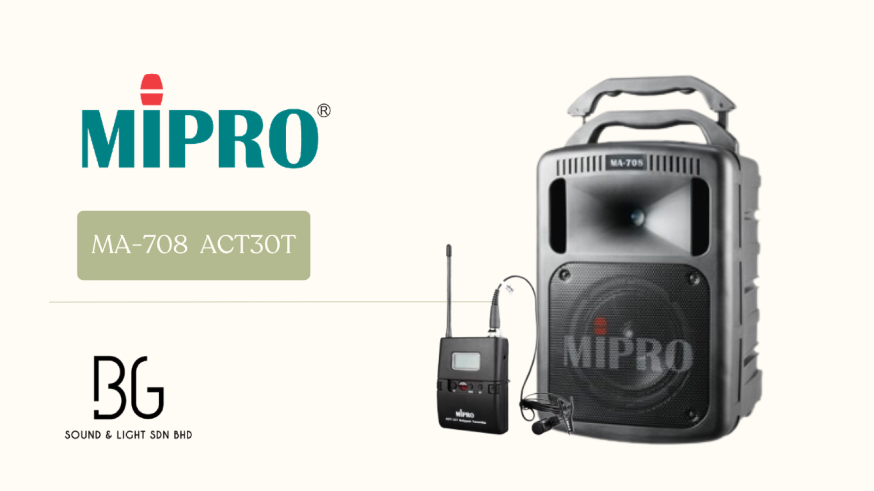 MIPRO MA-708 Portable PA System with ACT-32T Bodypack Clip Microphone | UHF Wireless Speaker Malaysia