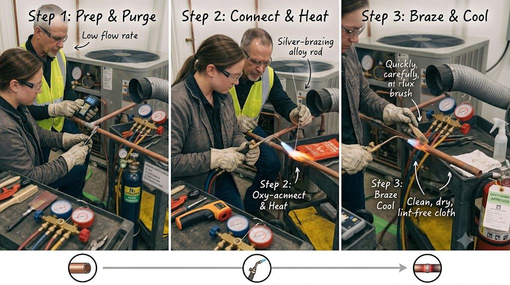 HVAC copper pipe brazing step by step