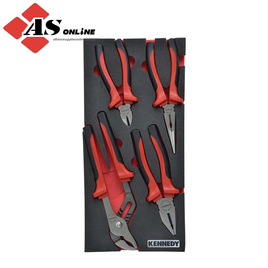 KENNEDY 4 Piece Pro-Torq Comfort Grip Pliers Set in 1/3 Foam Inlay for Tool Cabinets / Model: KEN5950250K