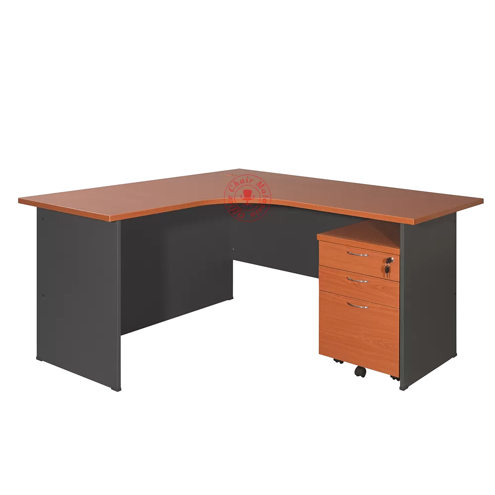 1500x1500 L Shape Table c/w Mobile 2D1F | 1800x1500 L Shape Table | Meja L Shape Laci