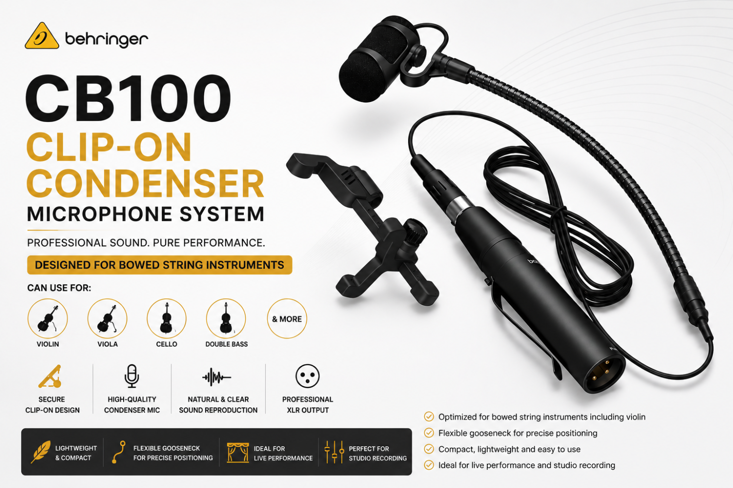 Behringer CB100 Violin â Clip-On Condenser Microphone System for Violin & Bowed String Instruments