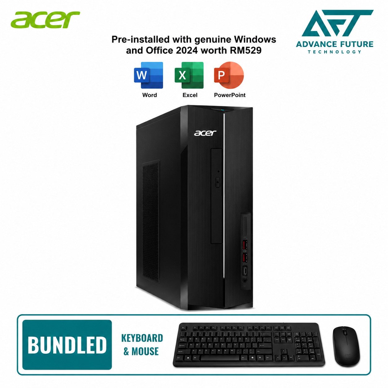 Acer Aspire XC-1860-265W11S Desktop PC ( Intel Core Ultra 7 265, 8GB, 512GB SSD, Intel, W11, H&S 2024&M365 )