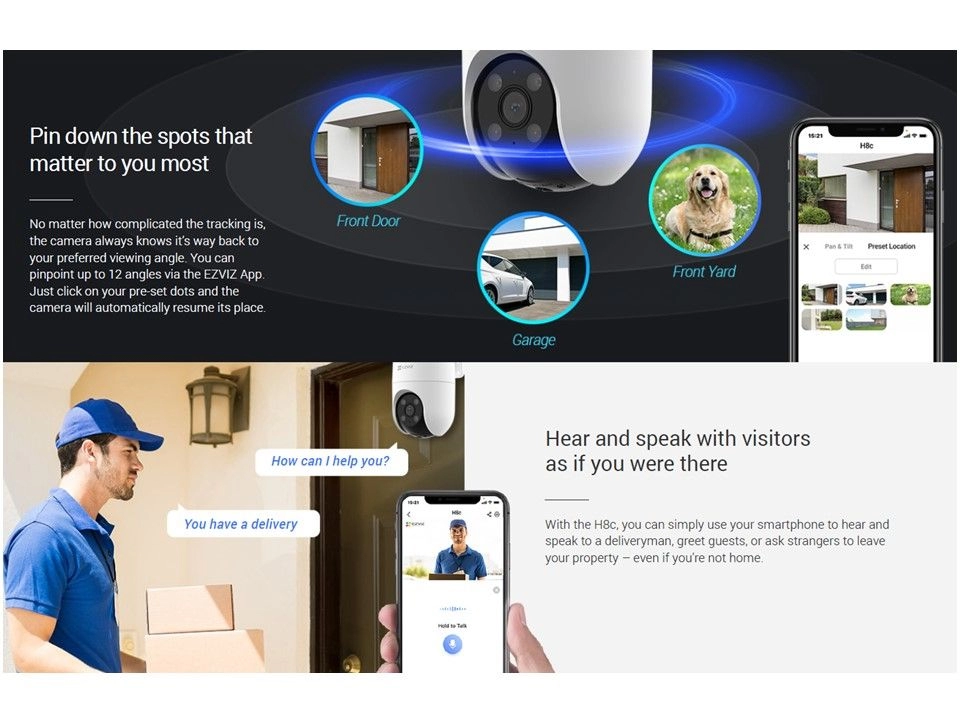 Ezviz H8C 1080P / 2MP Pan & Tilt Wi-Fi Outdoor Camera - 360 Degree View / Color Night Vision / Auto-Tracking / 2 Way Talk