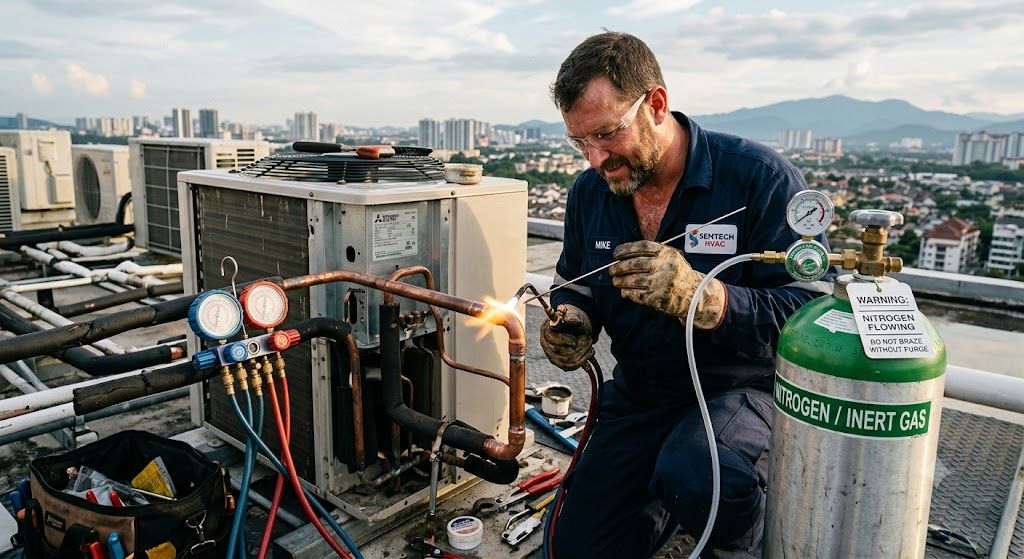 HVAC brazing with nitrogen flow