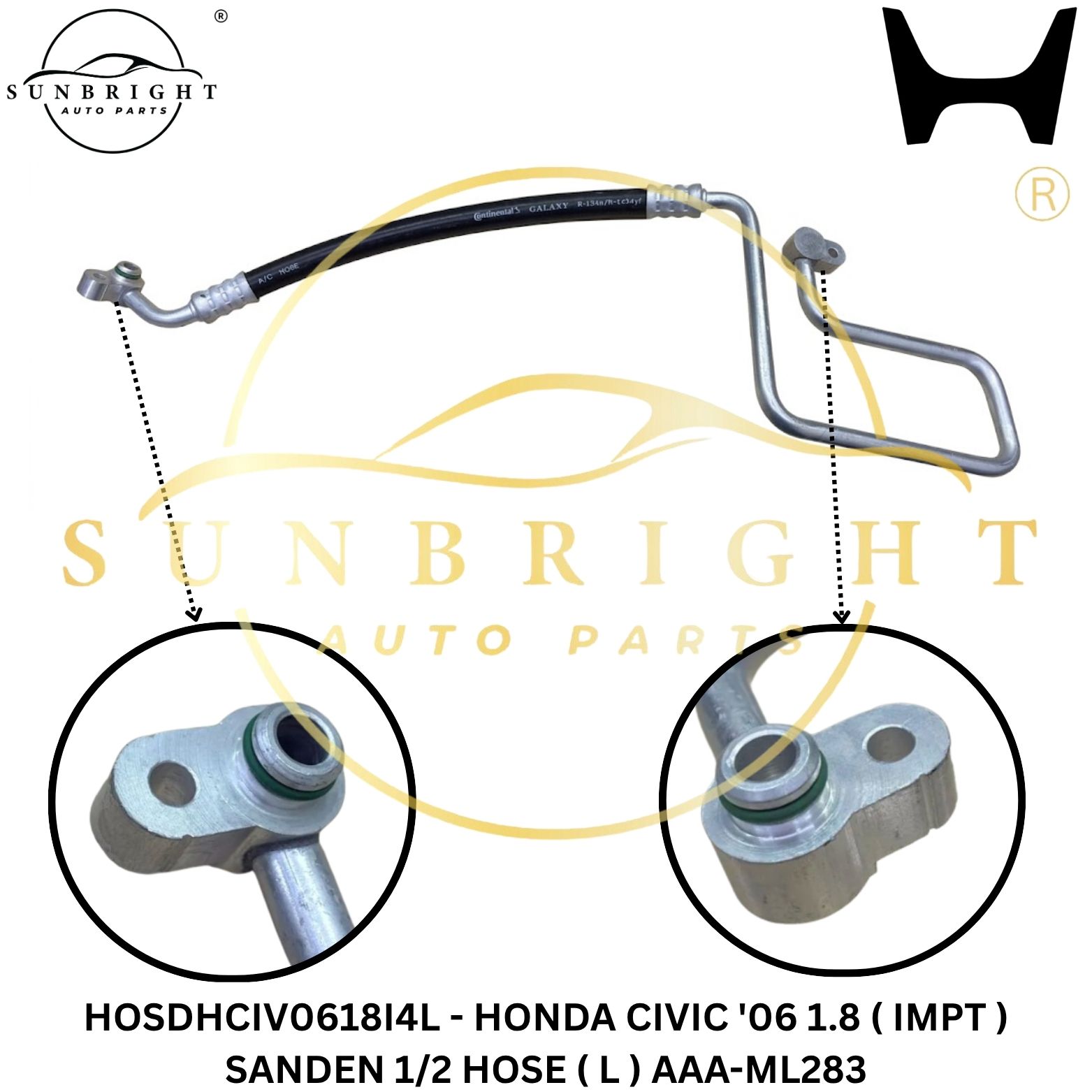 HOSDHCIV0618I4L - HONDA CIVIC '06 1.8 ( IMPT ) SANDEN 1/2 HOSE ( L ) AAA-ML283