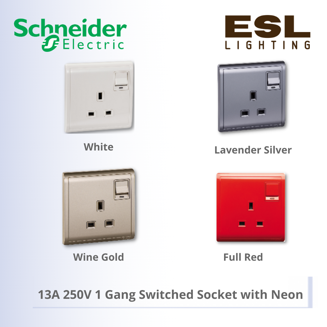 [DISCONTINUE] SCHNEIDER Pieno 13A 250V 1 Gang Switched Socket with Neon - E8215NC_WE_G11 E8215NC_LS_G11 E8215NC_WG_G11 E8215NC_RD_G11