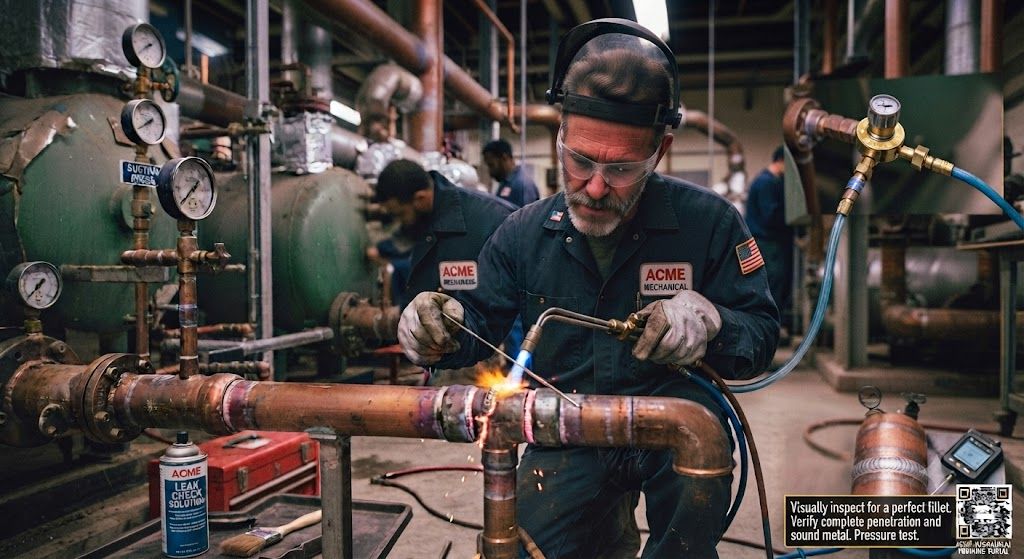 HVAC industrial brazing copper pipe installation method