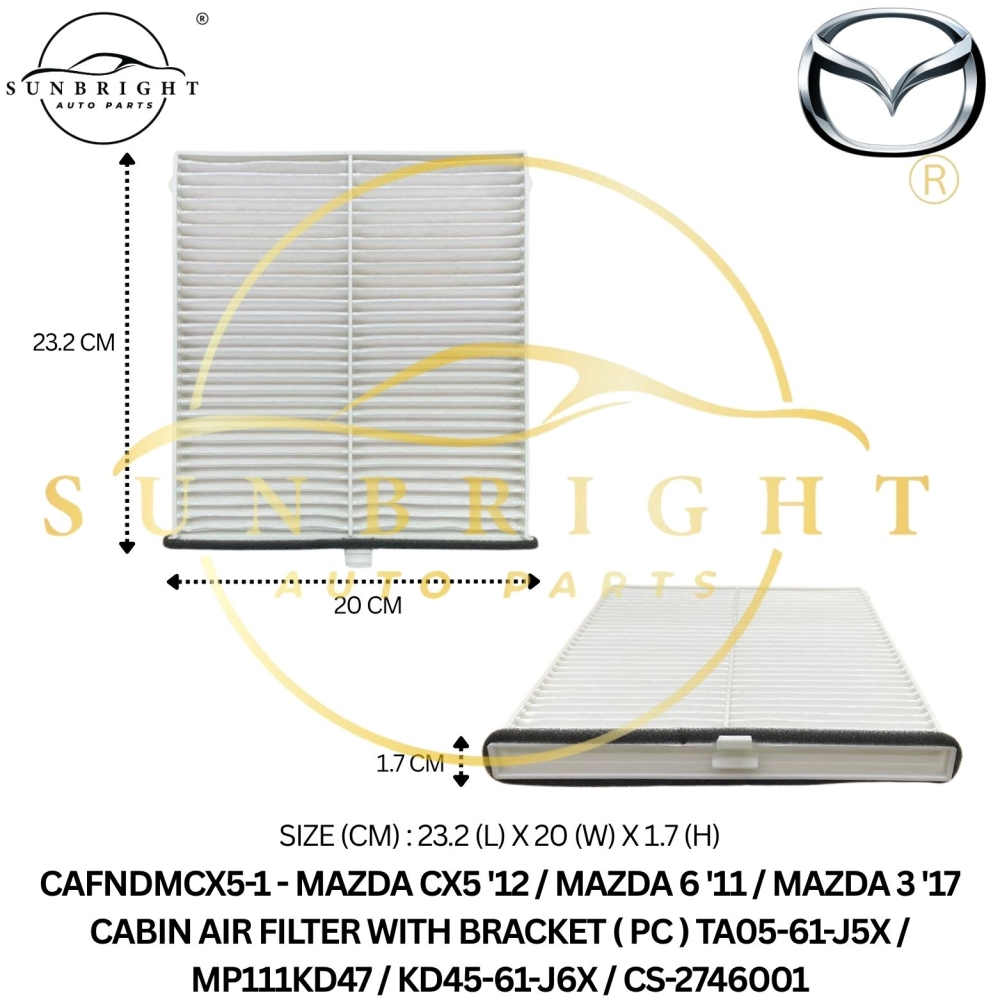 CAFNDMCX5-1 - MAZDA CX5 '12 / MAZDA 6 '11 / MAZDA 3 '17 CABIN AIR FILTER WITH BRACKET ( PC ) TA05-61-J5X / MP111KD47 / KD45-61-J6X