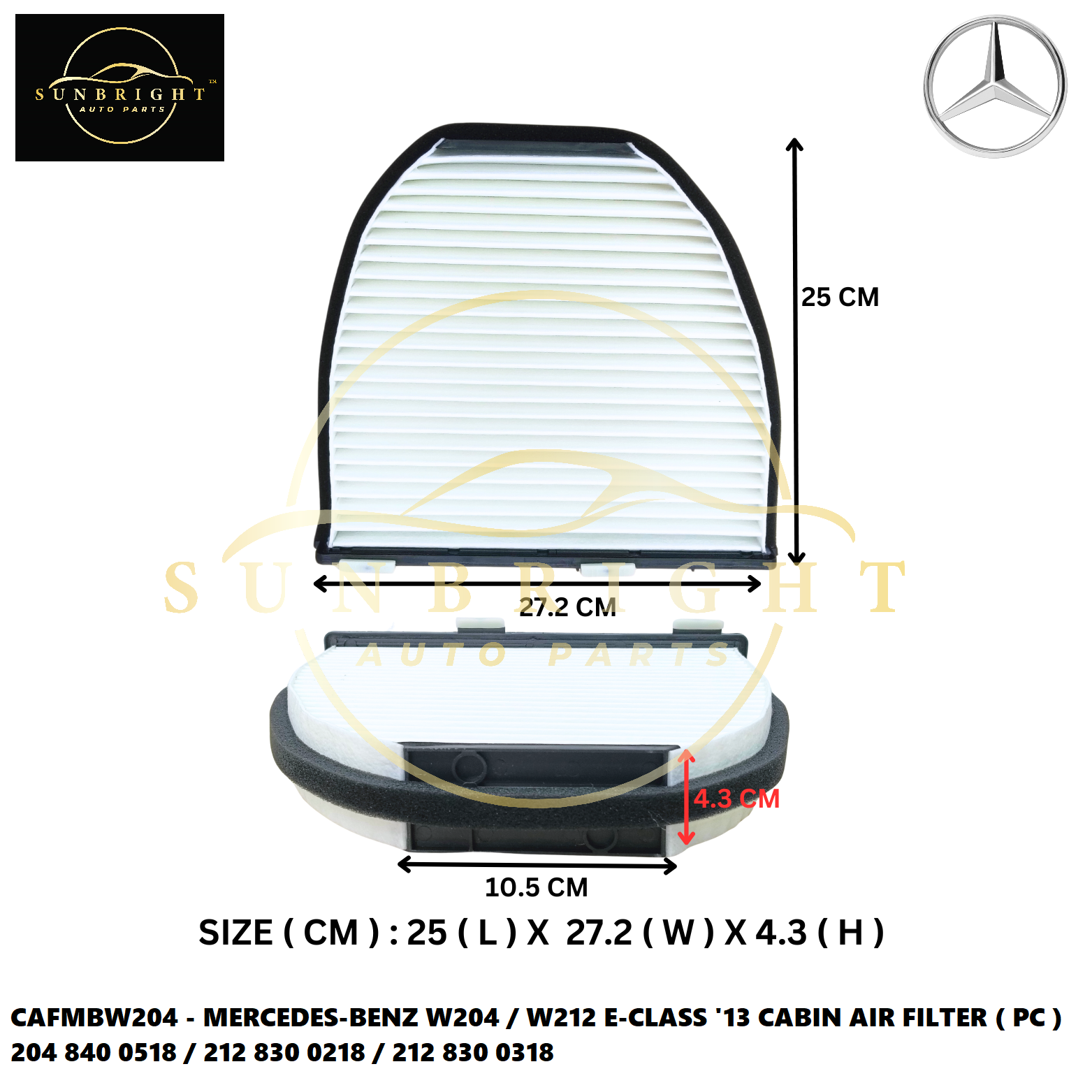 CAFMBW204 - MERCEDES-BENZ W204 / W212 E-CLASS '13 CABIN AIR FILTER ( PC ) 204 840 0518 / 212 830 0218 / 212 830 0318