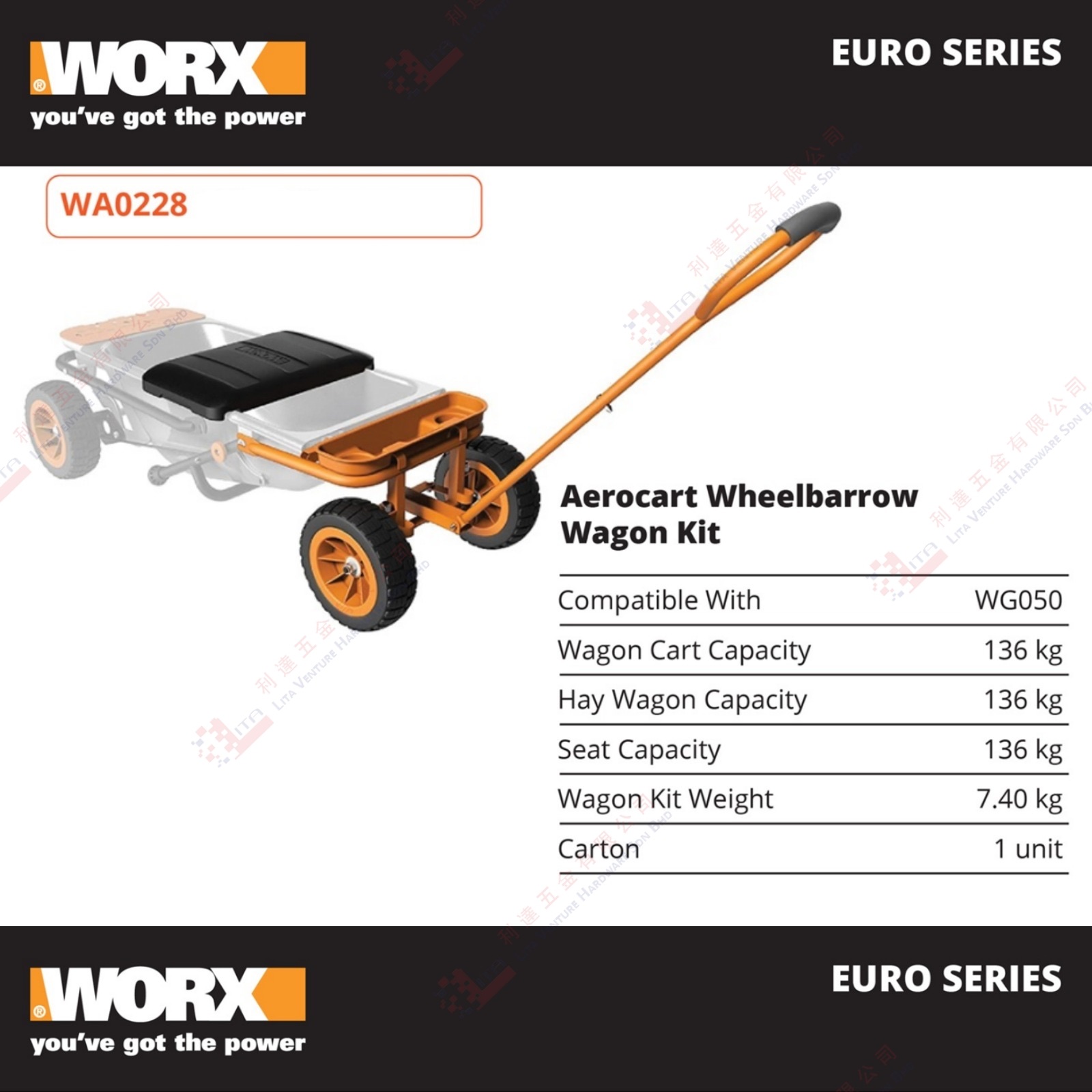 WORX BRAND AEROCART WHEELBARROW WAGON KIT - WA0228