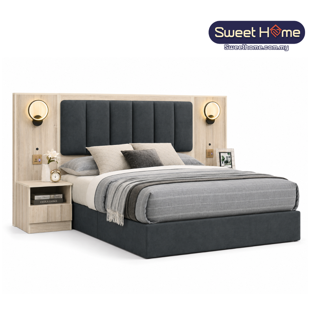 SERA Divan Bed Frame with LED Headboard & Built-in Side Table ( ID B-301-10 + B/P-301-10 )