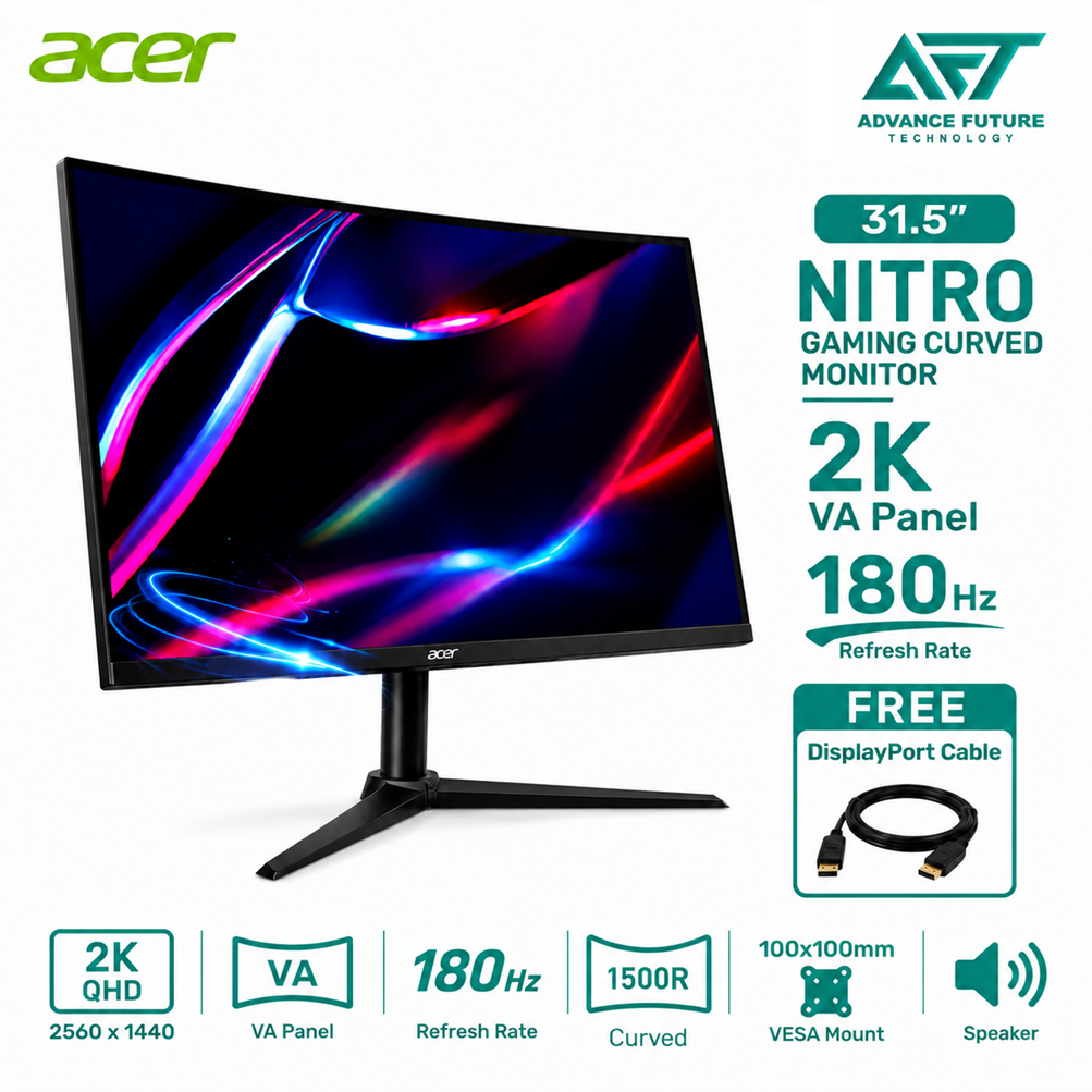 Acer Nitro XZ322QUV3 31.5'' WQHD VA 180Hz Gaming Curved Monitor ( Speaker, 2x HDMI, DP, Audio, 3 Years Warranty )