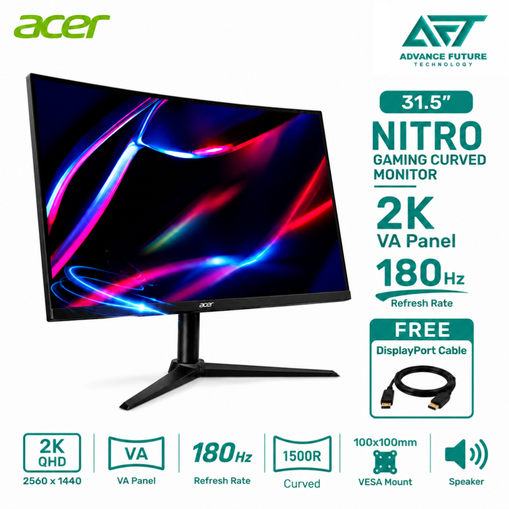 Acer Nitro XZ322QUV3 31.5'' WQHD VA 180Hz Gaming Curved Monitor ( Speaker, 2x HDMI, DP, Audio, 3 Years Warranty )