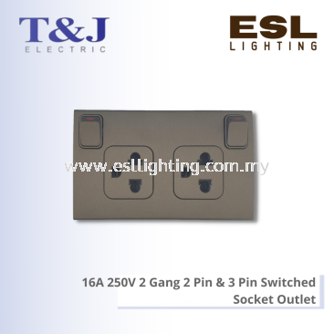 T&J DECO SERIES 16A 250V 2 Gang 2 Pin & 3 Pin Switched Socket Outlet - W816UV2S / W816UV2S-SBL / W816UV2S-ST / W816UV2S-MSB / W816UV2S-MSL