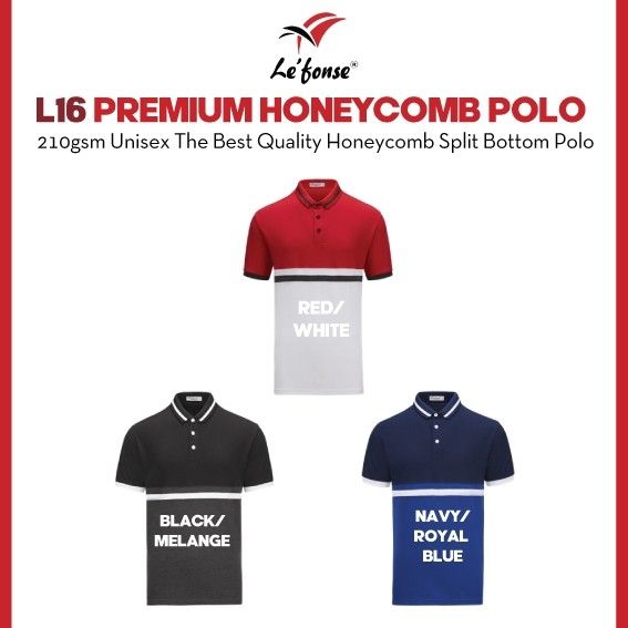 LEFONSE Unisex Adult 210gsm Thick Quality Breathable Honeycomb Polo Split Bottom Tee L1600