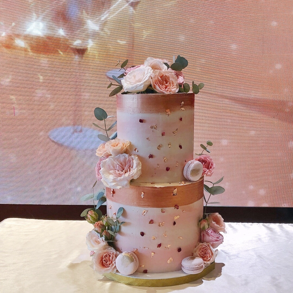 Rose Gold Pink Wedding Cake