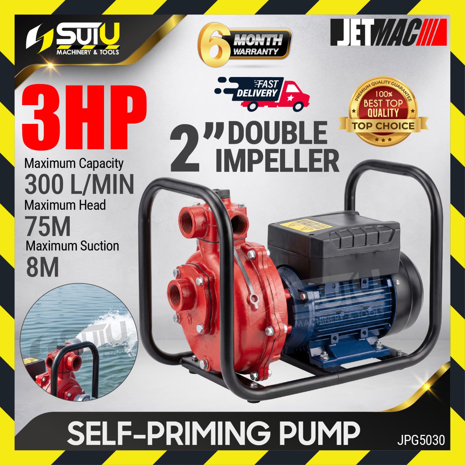 JETMAC JPG5030 3HP 2" Double Impeller Self Priming Pump 2.2kW