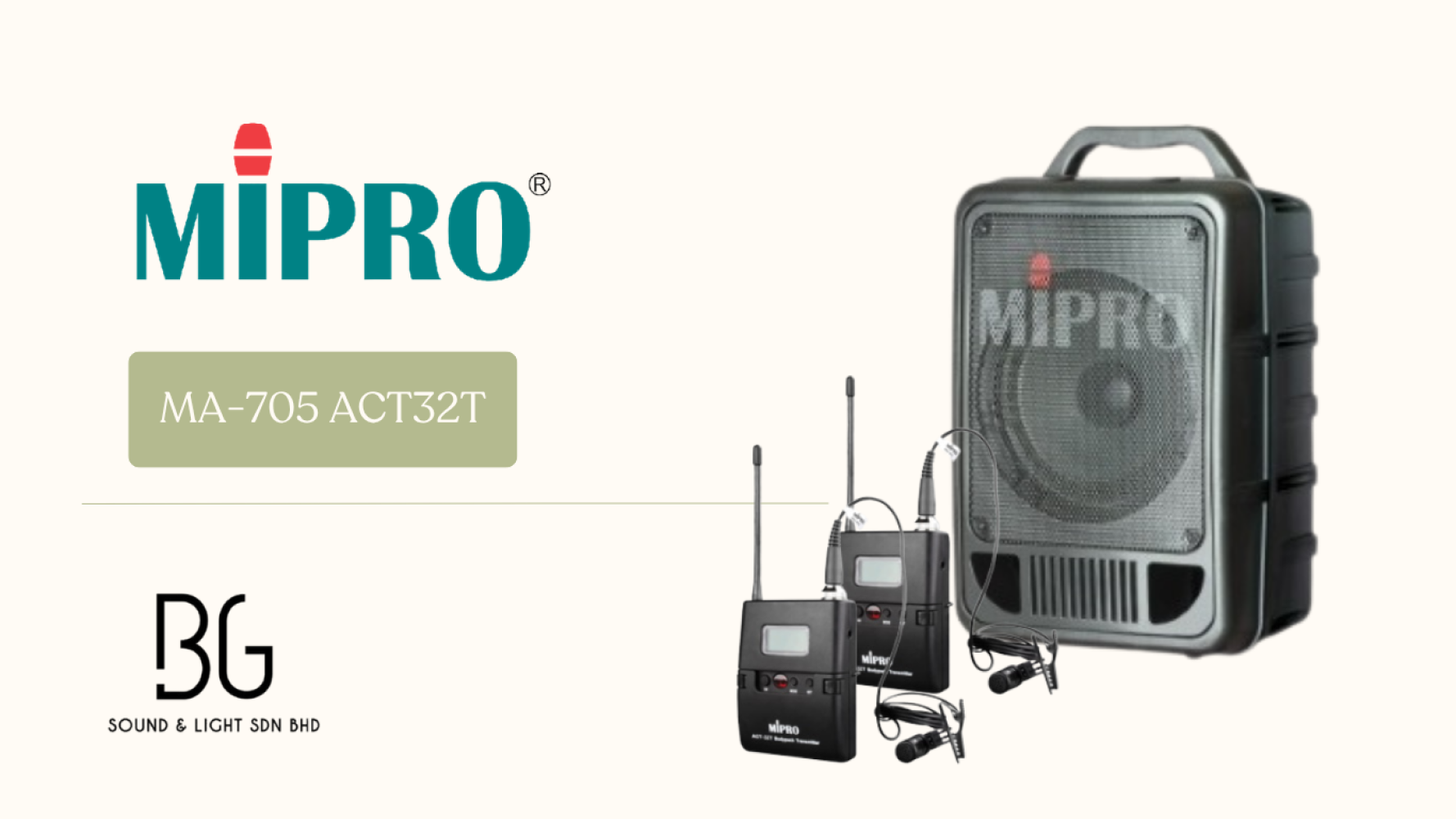 MIPRO MA-705 Portable Wireless PA System with Dual ACT-30T Bodypack Clip Microphones â 70W Rechargeable Speaker for Teaching, Events & Outdoor