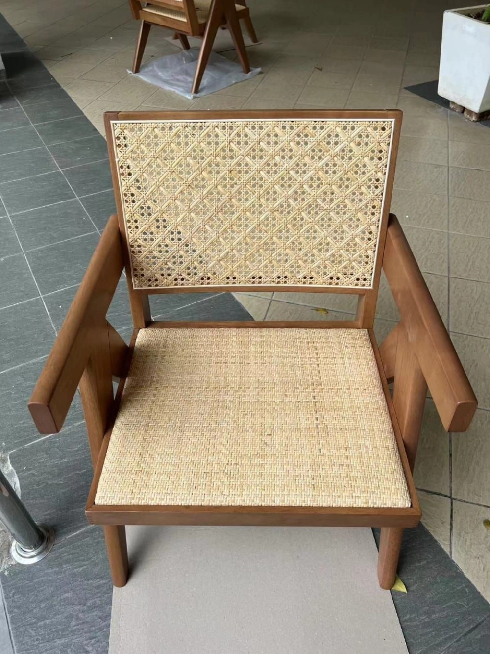 Solid Wood Rattan Chair With Arm Rest | Kerusi Kayu Rotan | Living Room Leisure Wood Chair | Solid Wood Dining Chair | Cafe Furniture | Restaurant Furniture | Dining Table and Chair