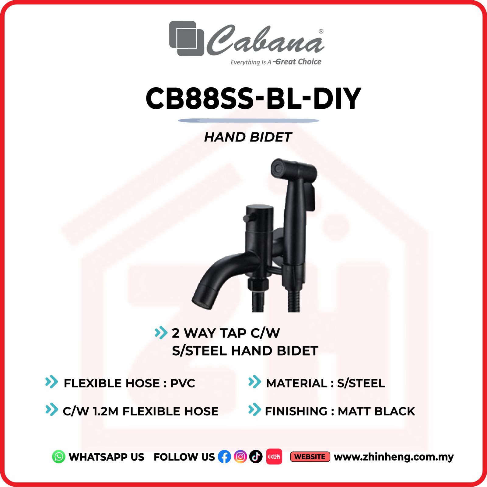 CABANA TWO WAY TAP WITH  BIDET C/W 1.2M FLEXIBLE HOSE CB88SS-BL-DIY