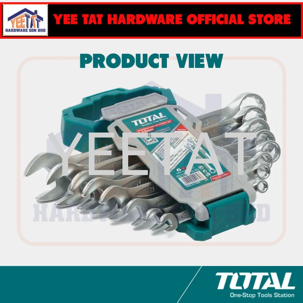 [ TOTAL ] THT102286 Combination Spanner Set (6mm-19mm/8 Pcs) Open + Ring/Box End Wrench