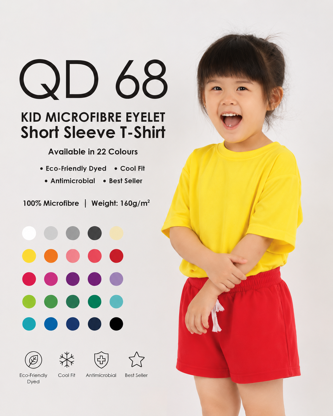 Kids Quick Dry Round Neck T-Shirt - QD68