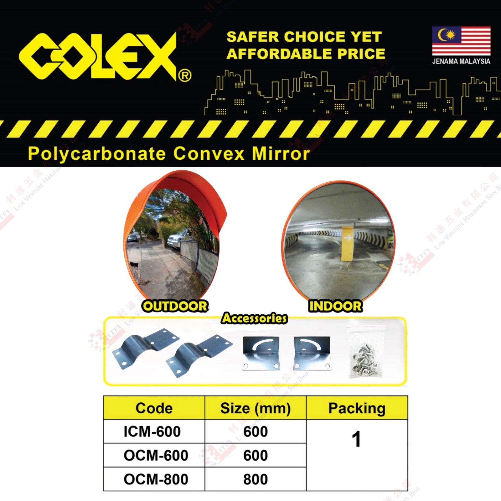 COLEX BRAND POLYCARBONATE CONVEX MIRROR - ICM600 OCM600 OCM800