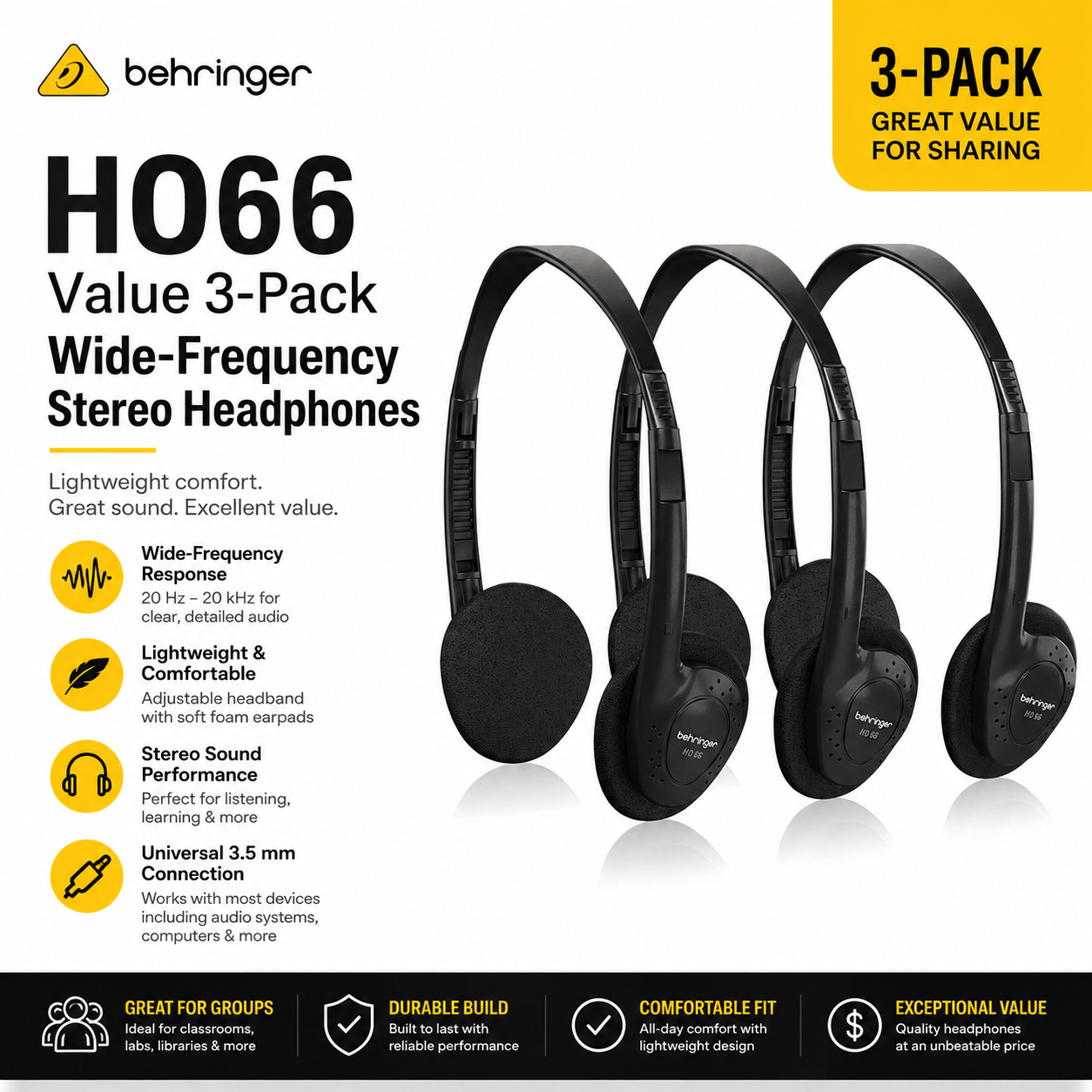 Behringer HO66 – Value 3-Pack Wide-Frequency Stereo Headphones