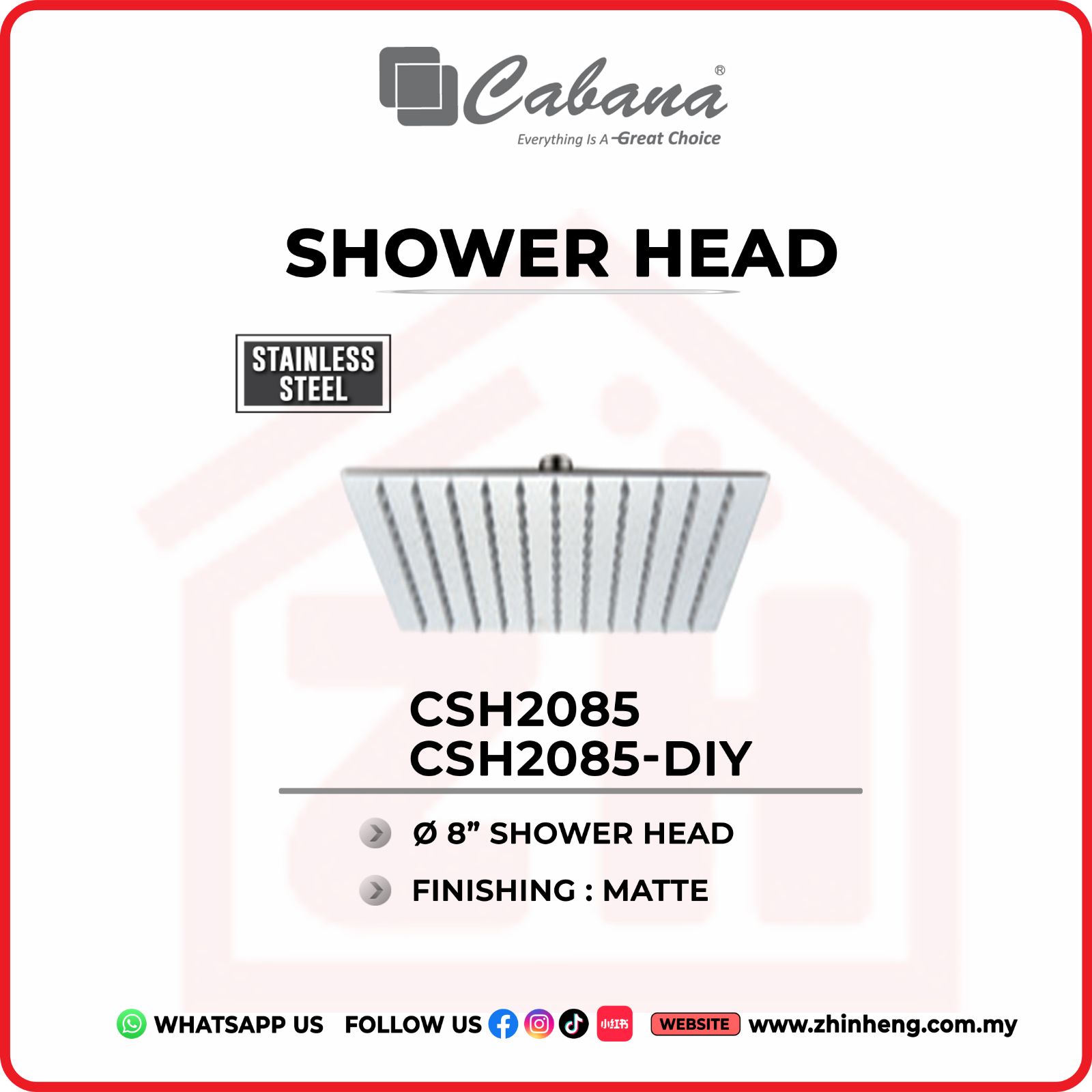 CABANA 8'' SQUARE SHOWER HEAD  CSH2085 & CSH2085-DIY