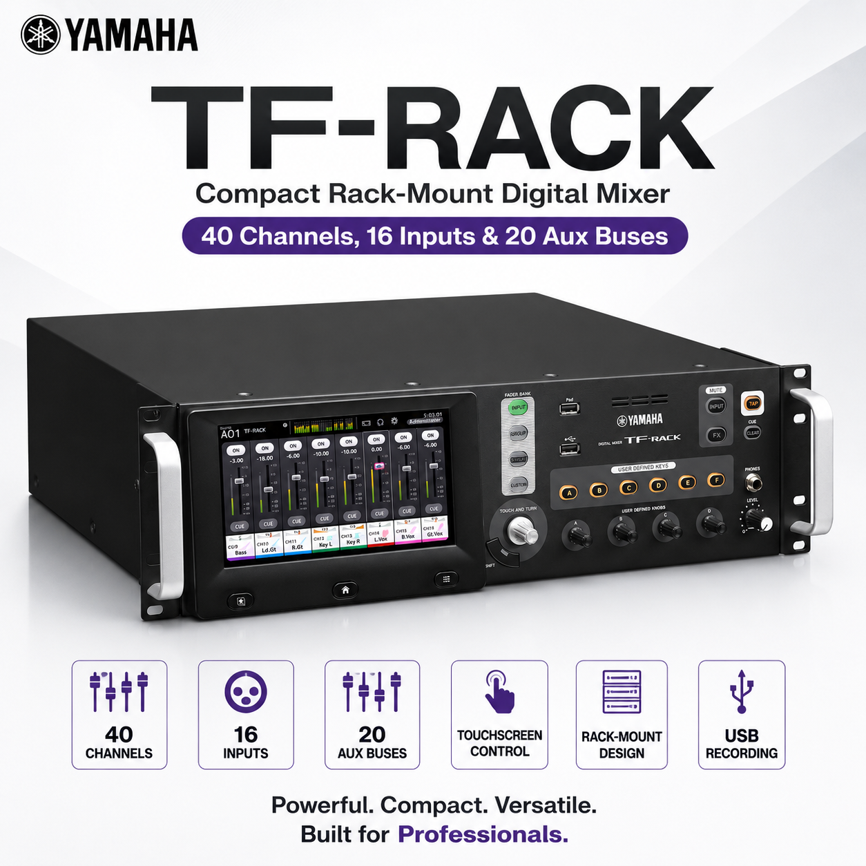 雅马哈 TF-RACK – 紧凑型机架式数字调音台，40通道，16输入，20辅助总线