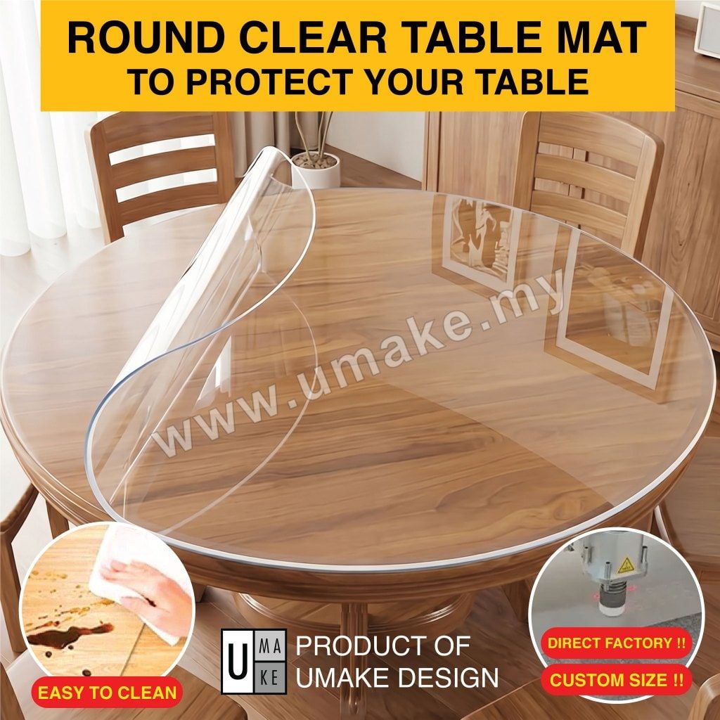 Round Transparent PVC Table Mat Supplier | 2mm Clear Table Protector, Custom Sizes Bulk (Alas Meja Bulat, Factory Direct)