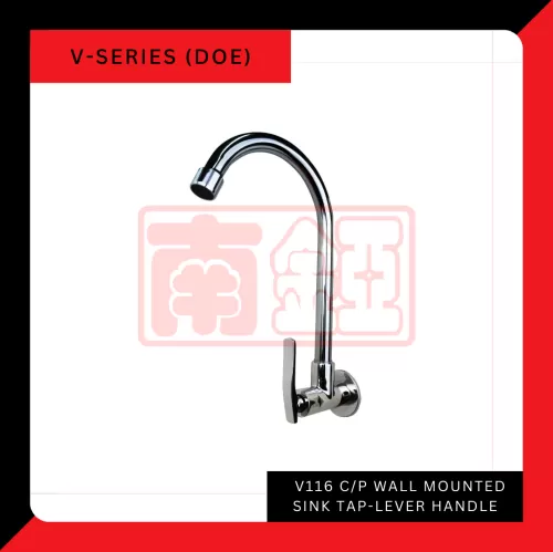 'DOE' V116 C/P Wall Mounted Sink Tap-Lever Handle 