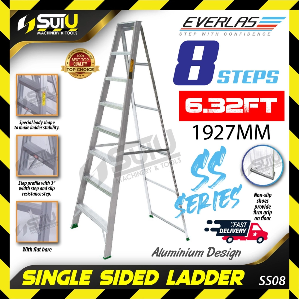 Everlas SS08 Single Sided Aluminium Ladder 8 steps ( 6.32ft / 1927mm)