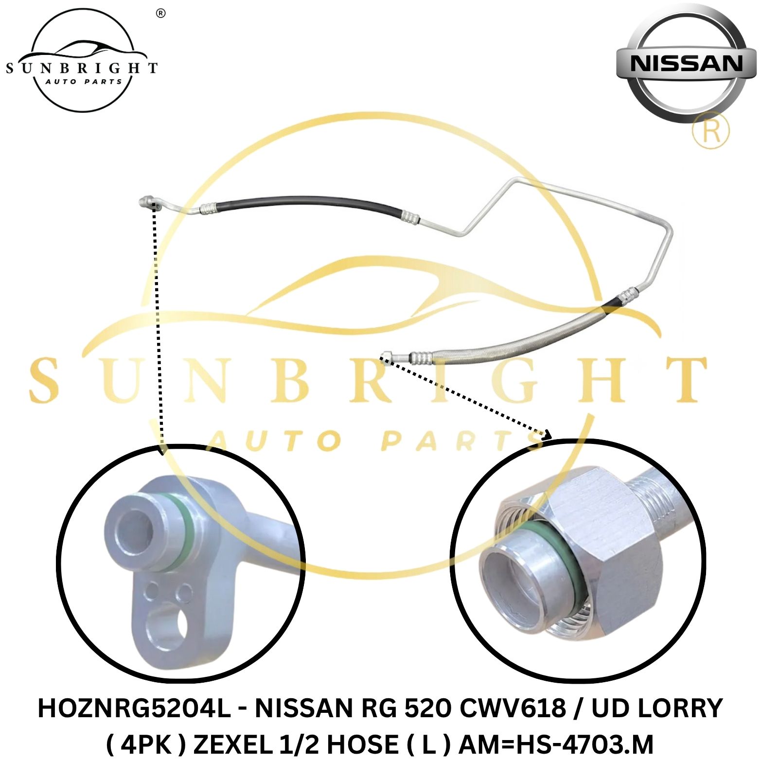 HOZNRG5204L - NISSAN RG 520 CWV618 / UD LORRY ( 4PK ) ZEXEL 1/2 HOSE ( L ) AM=HS-4703.M