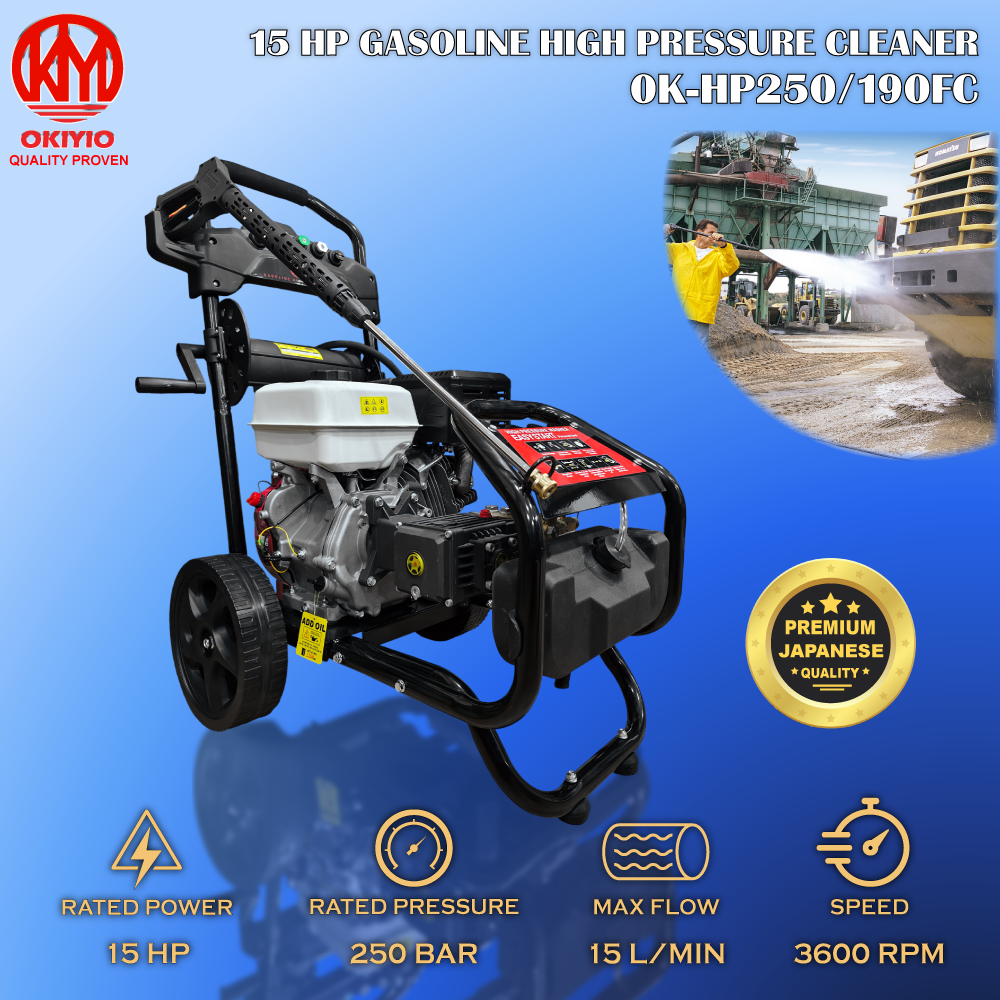 OKIYIO 15 HP GASOLINE HIGH PRESSURE CLEANER (250 bar) HEAVY DUTY