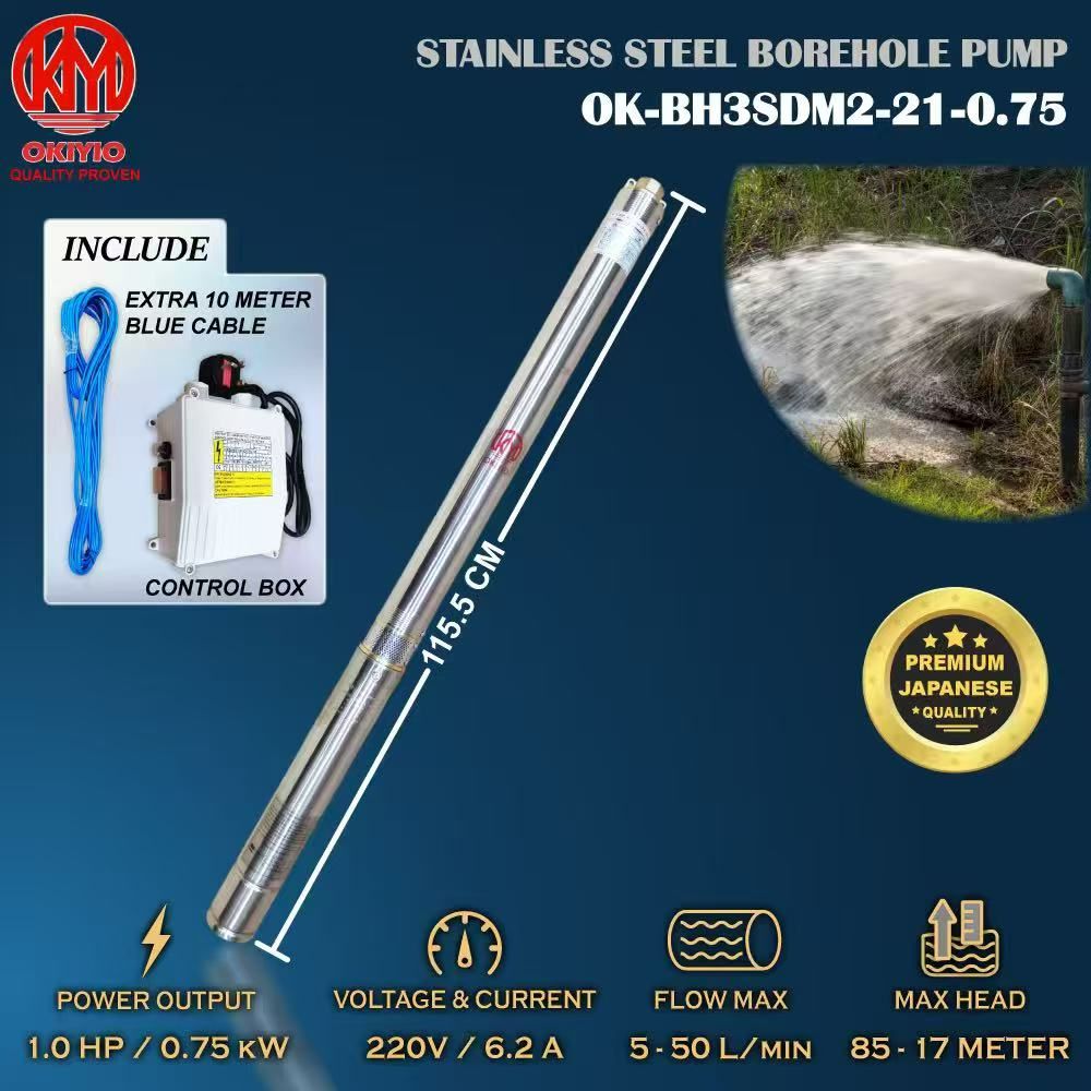 OKIYIO STAINLESS STEEL BOREHOLE PUMP 750w - 230v