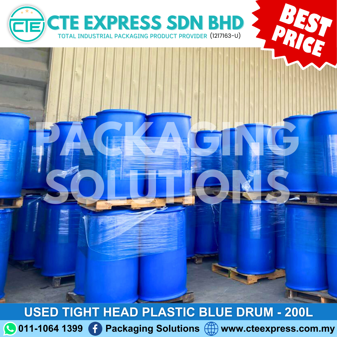 Used Tight Head Plastic Blue Drum - 200L