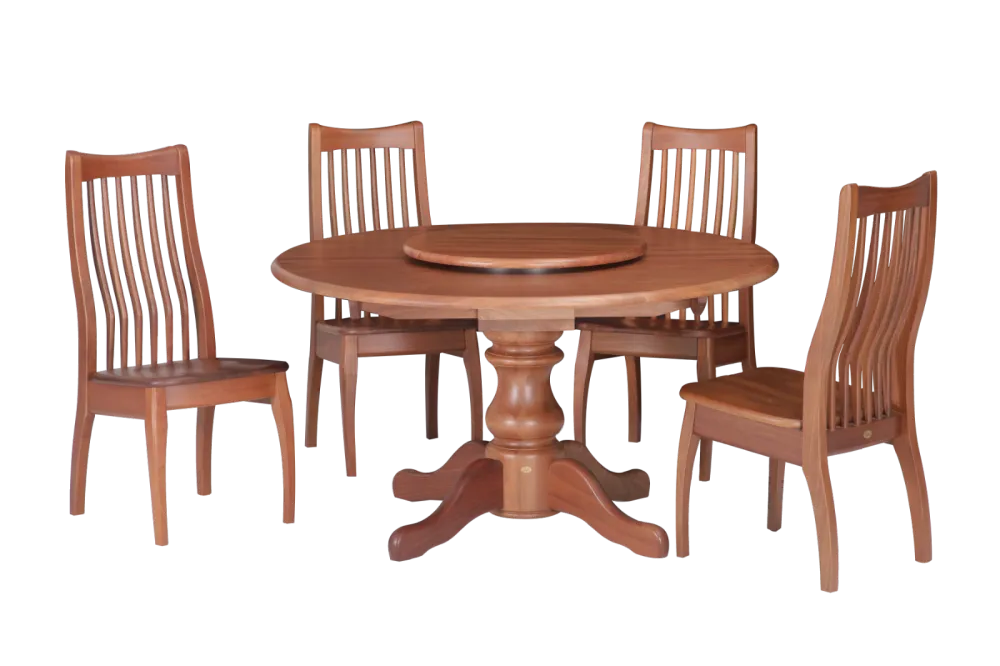 808S Round Solid Dining Table & 777W Solid Wooden Seat Dining Chair