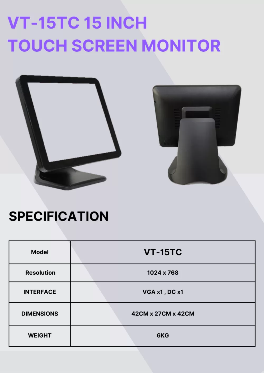 VITA VT-15TC 15'' TOUCH SCREEN MONITOR