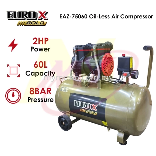 EUROX EAZ-75060 Oil Less Air Compressor 2hp 60L 8 BAR Angin Kompresor