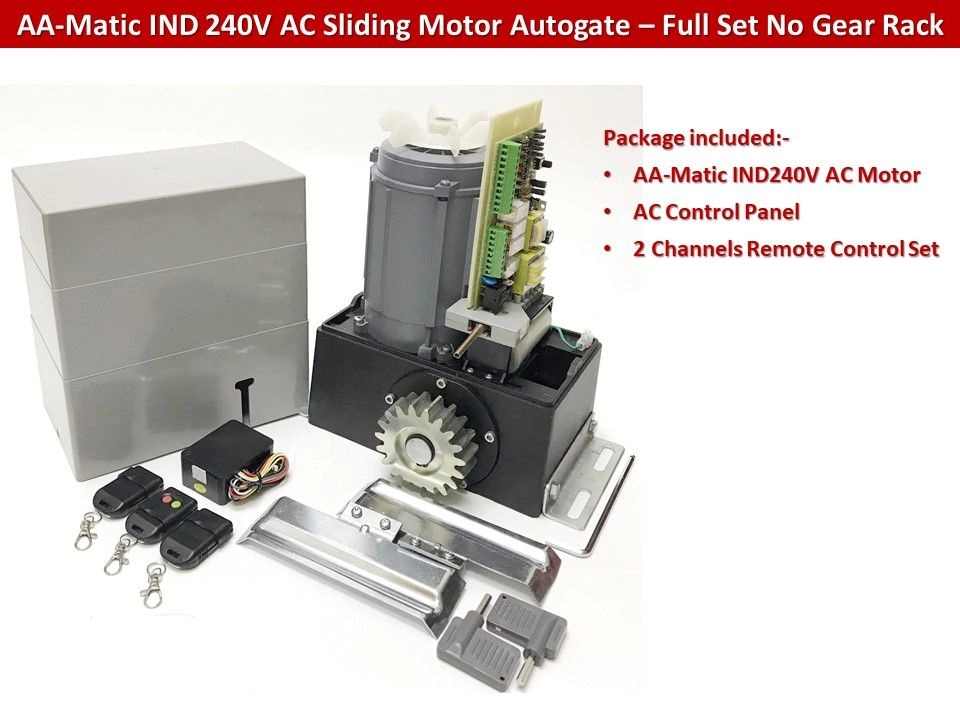 AA-Matic IND 240V Heavy Duty AC Sliding Motor Autogate Set for 1200kg Gate (Metal Gear)